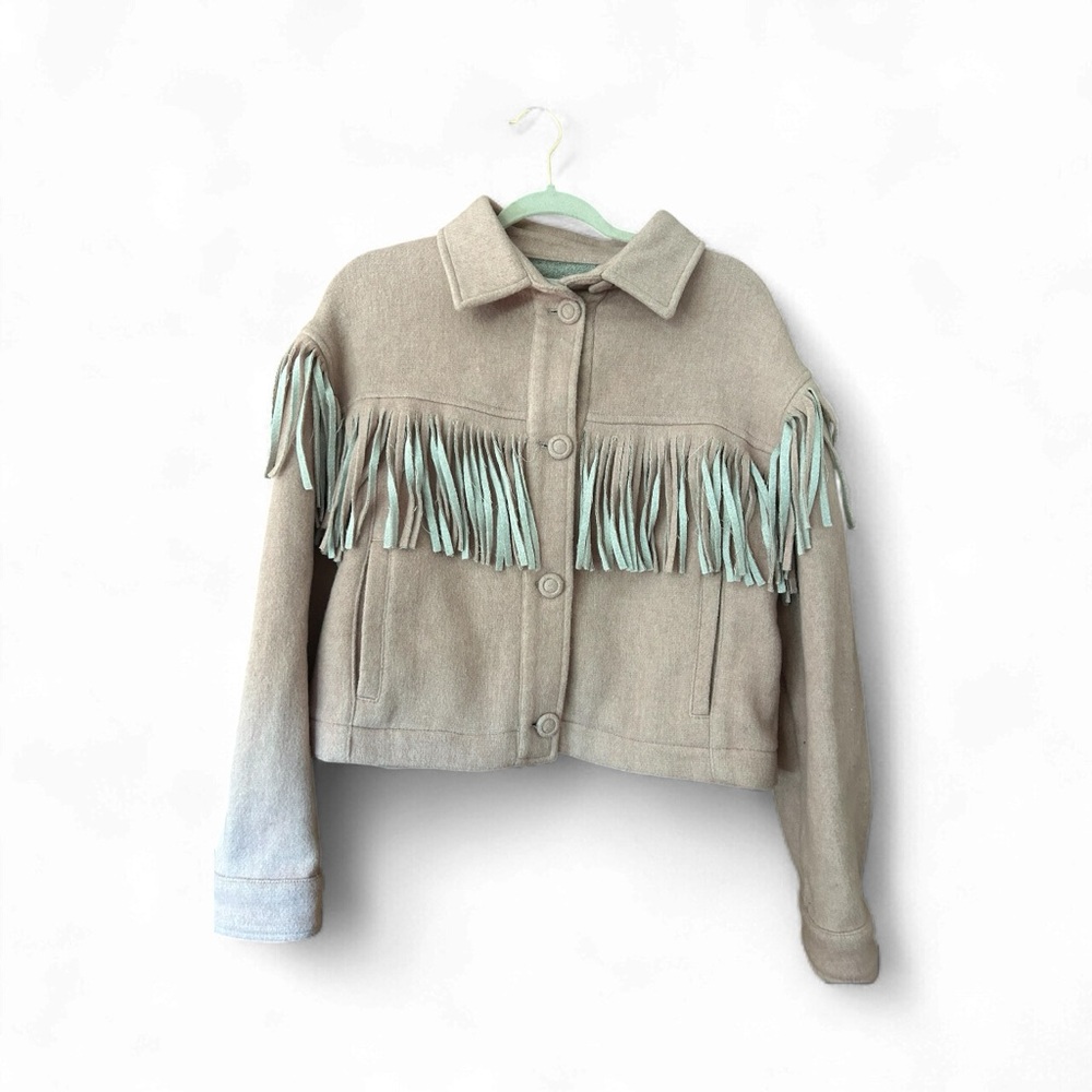 Dusty rose, Something Navy Rose Fringe Bomber Jacket tagged medium
